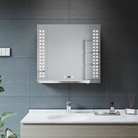 ELEGANT Bathroom LED Mirror Cabinet Soft Close Door Bathroom Mirror Cabinet with LED Shaver Socket Anti Fog Demister Pad Clock Display 650x600x130mm Stainless Steel