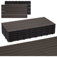 Jiubiaz Lot de 18 WPC Dalles de terrasse 4 lattes 3 m², 30 x 60 cm Marron café, Dalles clipsables Composite bois