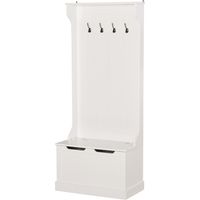Appendiabiti da Terra 3 en 1 4 Ganci Panca Contenitore Attaccapanni Salvaspazio Mobile Legno Bianco 71,5x39,5x170 cm