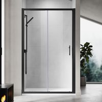 SIRHONA Porte de douche coulissante 6mm Verre trempé Cadre noir Paroi de douche 110cm