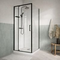 Cabina doccia 90x90 con colonna termostatica nera e piatto basso
