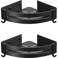 Eck-Duschregal, nagelfreies Badezimmer-Wandregal, selbstklebend (ohne Bohren), 2er-Pack mit 4 abnehmbaren Haken, rostfreier Aluminium-Aufbewahrungskorb, hängender Küchen-Organizer, schwarz