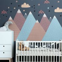 Stickers muraux enfants - Décoration chambre bébé - Autocollant Sticker mural géant enfant montagnes scandinaves MIRIKA - 50x75cm