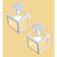 2pcs Ceiling Lighting Fitting Vintage, Cube Metal Ceiling Lamp, Industrial Geometric Chandelier with Lampshade for Living Room Hallway (White)