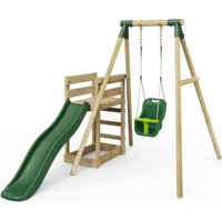 Wooden Single Swing Set with Baby Seat and Slide - Pluto Green