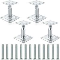 Lot de 4 support de poteau reglable, supports de poteau, galvanisés, 100 à 150 mm, hauteur réglable, pour clôtures, abris, abris de voiture, pergolas, travaux de construction