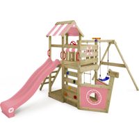 Wickey SeaFlyer marine wooden play tower with swing and sandpit in light pink