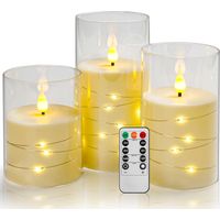 Velas LED color marfil con luces de hadas integradas 3 velas sin llama temporizador de 24 horas funcionan con pilas
