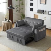 Convertible Sofa 2 Plätze aus Samt mit Einstellbare Rückenlehne, 2 Getränkehalter, Seitentasche und 2 Dicke Kissen, Grau