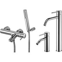Chromfarbenes Hochwaschbecken-Mischbatterie-, Bidet- und Badewannen-Set Paffoni Light KITLIG10CR