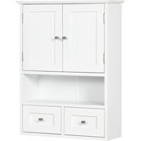kleankin Mobiletto Pensile Bagno 2 Ante con Ripiano Aperto e 2 Cassetti Bianco