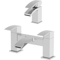 Modern Waterfall Basin Single Lever Mixer Tap & Bath Filler Tap - Mono Chrome Tap Set