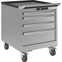 Schubladenschrank, Traglast/Schubl.: 75 kg, fahrbar, 4 Schubladen: 50, 2x100, 200 mm, Zylinderschloss, BxTxH 564x725x723 mm, RAL 7035