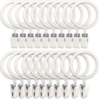 Confezione da 20 anelli per tende in metallo con clip, ganci per tende, fermatende, aste per tende, diametro interno 3,8 cm, bianco
