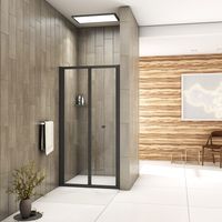Aica 800mm Matt Black Frame Bifold Shower Enclosure Reversible Folding Glass Shower Cubicle Door
