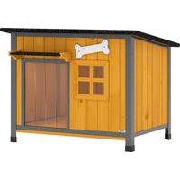Cuccia per cani esterno legno acciaio anti-morso tetto apribile tenda porta giallo