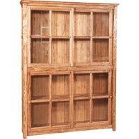 Libreria vetrina con ante scorrevoli in legno massello di tiglio, finitura naturale 154x37x212 cm