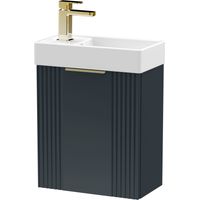 Dark Grey 400mm Wall Hung Cloakroom Vanity Basin Unit with Brushed Brass Handle Compact Bathroom Storage