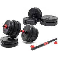 LUXTRI Kit d’haltères courts - poids total 30 kg - Coffret avec 16 plaques en Fonte et 2 Barres haltères moletées - Loquet étoile