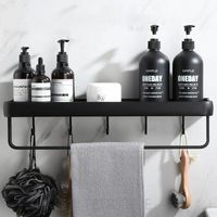 No Drilling Shower Shelf Bathroom Rack with Towel Rack Aluminum Hook Storage Rack for Shower and Kitchen Set 1 Piece Black