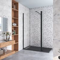 Walk in Doccia 90x200cm Due Pareti (60+30) cm Vetro 8 mm Temperato Trasparente Anticalcare Barra Stabilizzatrice 70-120 cm Nero Opaco