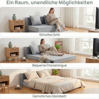 HAUSPROFI Convertible Sofa Cama 2 Plazas 2 almohadas 2 bolsillos laterales 4 en 1 — 140 × 200 cm — de espuma viscoelástica de alta densidad 30D y Tejido Terciopelo Gris - Funda Lavable a Máquina - Sin