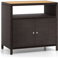 Credenza Armadietto portaoggetti rattan piano legno acacia mobile buffet esterni 2 ante Marrone