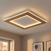Plafonnier LED Lampe de salon Métal blanc imitation bois carré CCT 40x40cm