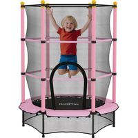 Tappeto Elastico per Bambini con Rete di Sicurezza e Pali Imbottiti Età 3-10 Anni, Ø140 x 190 cm, Rosa