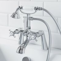 Traditional Bathroom Shower Mixer Tap Hose Handset Chrome Cross Handles Ceramic