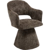 Chaise en chenille pivotante rétro – Dossier ajouré pour confort – Rotation 360° – Base stable avec patins antidérapants – Brun