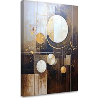 Toile Imprimée, Abstraction brun-beige de cercles et de feuilles,20x30