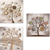 Lupia - Set 3 Quadri su Tela CANVAS DAY TREE 38x38 cm Albero della Vita, Stampa Vivida, Pronto da Appendere, Decorazione per Soggiorno, Capezzale Testiera Camera da Letto, Cucina, Ufficio