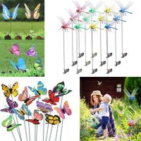 Lot de 52 décorations de jardin – Papillons et libellules 3D en PVC sur bâtonnets avec pince, pour décorer fleurs et balcons extérieurs
