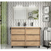 120 cm Badezimmer-Standschrank aus Ostippo-Eichenholz mit Aufsatzwaschbecken aus Porzellan - Astoria - mit Doppelspiegel und LED Lampe - Accessorio: Con doppia colonna