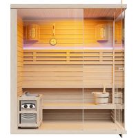 Sauna finlandais vitré à leds avec poêle 6KW - 4/5 places - L180 x P120 x H200 cm - SELKI