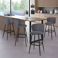 Lote de 4 taburetes de bar OMBLINE con asiento de tela gris oscuro y patas de metal negro