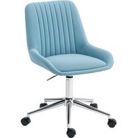 Sedia da ufficio senza braccioli, design traforato in similpelle, sedia ergonomica imbottita per il trucco, girevole e regolabile in altezza per studio e camera da letto, blu