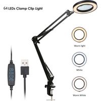 Lente d'ingrandimento con clip, LED, ingrandimento 5x, luminosità regolabile, dimmerabile, 3 colori, temperatura di colore variabile, lampada da scrivania alimentata tramite USB con supporto flessibil
