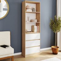 CARLA Estantería de 3 niveles con 3 cajones blancos y efecto madera H.190 cm