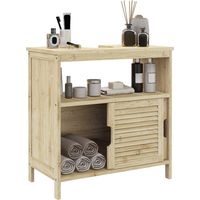 Armario Debajo de Lavabo con Puertas Correderas de Lamas Compartimento Abierto Estilo Moderno 60x30x60 cm Natural