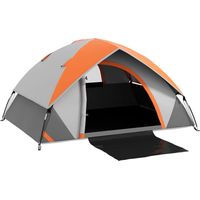 Koepeltent voor 2 personen, lichtgewicht, stabiel, waterdichte familietent met deur en raam, draagtas, grijs + roestbruin