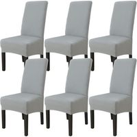 Lot de 6 Housse de Chaise de Salle à Manger (Gris Clair), Housse de Chaise Extensible Couverture de Chaise Grande Universelle Lavables, Facile à Nettoyer pour Décor Salle à Manger Salon-Crezuo