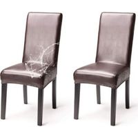 Set di 2 eleganti coprisedie impermeabili in similpelle, coprisedie elasticizzati con schienale alto per sala da pranzo, banchetti, matrimoni, feste, Natale, ristoranti, hotel, marrone