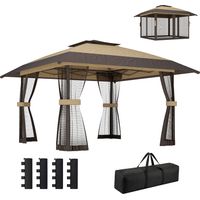 Gazebo pliant 4x4 m avec 4 moustiquaires latérales, double toit ventilé, sacs de sable inclus, structure acier robuste, abri de jardin extérieur kaki marron