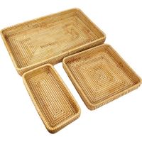 Plateau de table en rotin tressé à la main, panier de rangement pour en-cas, plateau de service multifonctionnel, ensemble de 3 pièces