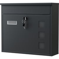 Wiltec – Boîte aux lettres murale verrouillable noire en acier galvanisé – 362 x 115 x 315 mm – Clapet et fenêtres d’observation