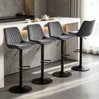Bar Stools Gas Lift Stools Velvet Breakfast Kitchen Club Cafe Swivel Chairs,4Pcs Grey