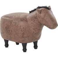 Pouf Tabouret pour Enfant en Forme de Cheval en Cuir PU Marron et Pieds Bois Beliani