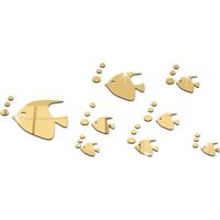 (Gold) 3D Tropischer Fisch Spiegeleffekt Wandaufkleber Modedesign Aufkleber Kunst Wohnkultur